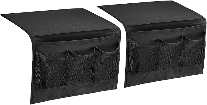 PATIKIL 2pcs Bedside Caddy, Bed Caddy Bedside Organizer Bed Hanging Caddy 4 Pockets Bed Pockets Bedside Storage Hanging Storage Bag for Remote Control Bedroom Phones Glasses, Black