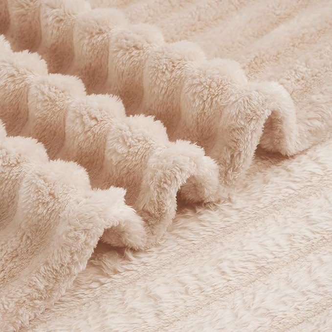 Vessia Flannel Fleece Throw Blanket for Couch,Sofa,Bed, 300GSM Striped Camel Throw Blanket for Adults and Kids, Super Soft Warm Cozy Lightweight Home Decor for All-Season(50x70inch)