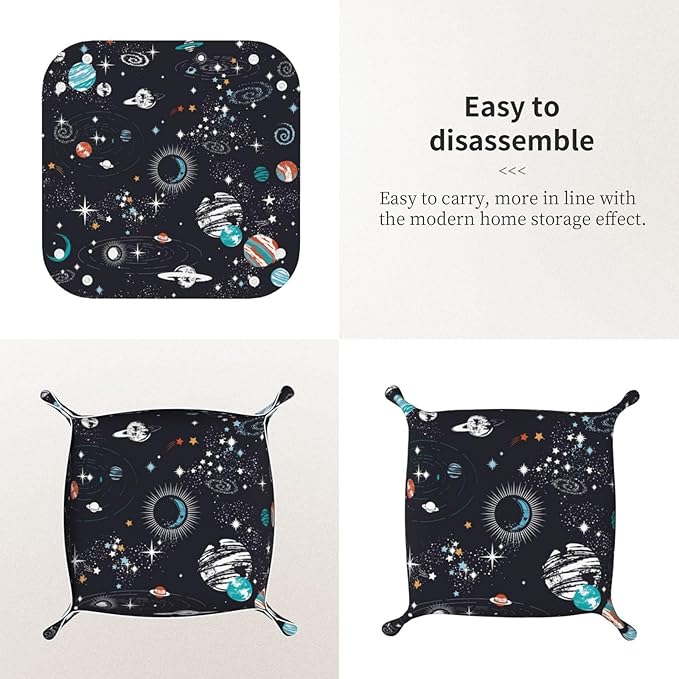 Space Galaxy Constellation Leather Vanity Tray Desktop Storage Organizer, Decorative Catchall Perfume Tray, Bathroom Valet Tray,Nightstand Caddy Holder for Keys Phone Wallet Coin Jewelry, S