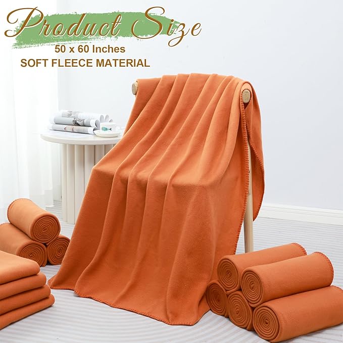 60PCS Terracotta Blankets Bulk 50 X 60, Soft Lightweight Throw Blanket Kit Cozy Blankets Bulk for Bed Sofa Couch Warm Pet Fleece Blanket Set for Wedding Homeless Home Office Travel Gift for Seasons