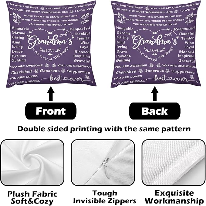 ITFRO Grandma Gift Flannel Fleece Throw Blanket Pillow Cover Set 50x60 Inch Ultra Soft Polyester Blanket 18x18 Inch Plush Pillow Case All Seasons Cozy Grandma Gift for Mother's Day Christmas (Purple)