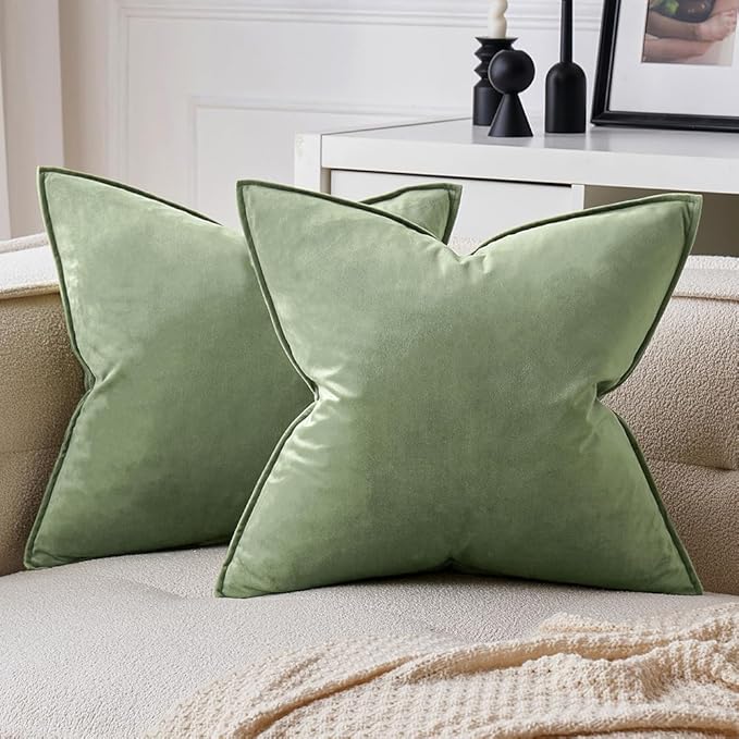 MIULEE Sage Green Velvet Throw Pillow Covers 20x20 Soft Decorative Solid Square Cushion Cases Pack of 2 Modern Luxury Home Decor for Couch, Sofa, Bedroom