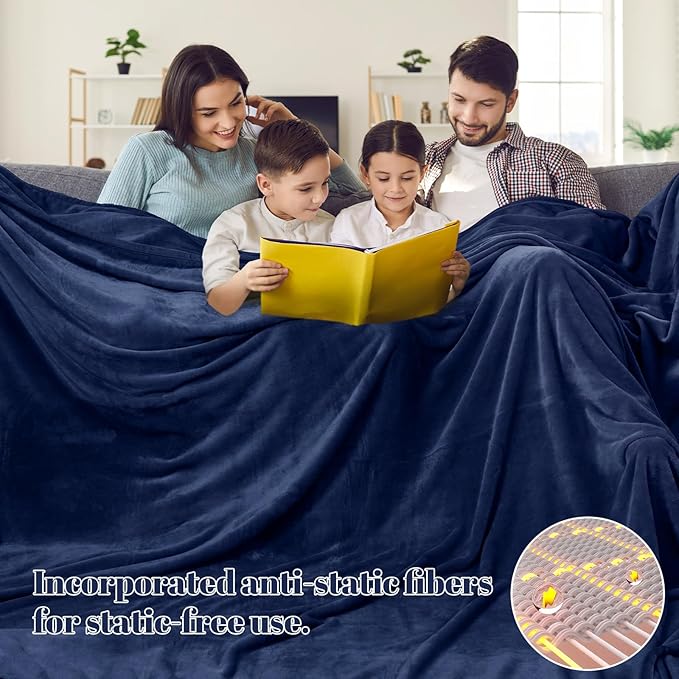 PHF Oversized King Big Fleece Blanket 120"x120", No Shed No Pilling Extra Large Soft Blanket, Giant 10'x 10' Lightweight for Bed, Sofa Travel and Camping, Suitable for All Season, Navy Blue