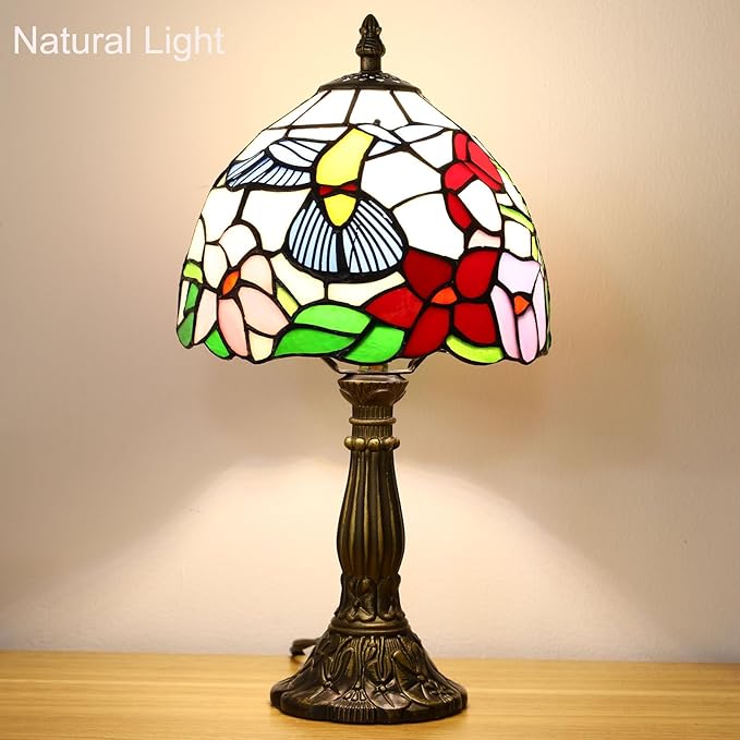 Tiffany Style Table Lamp, Hummingbird Style Stained Glass Lamp, 8 Inch Small Antique Lamp, for Bedside Nightstand Bedroom Living Room Home Office, Include LED Bulb