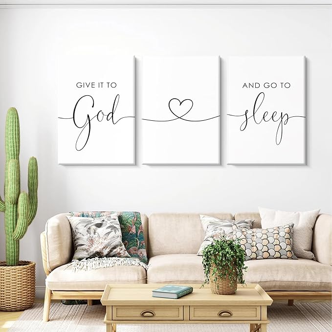 Pennclys Give It to God and Go to Sleep Sign Canvas Wall Art Above Bed Wall Decor for Bedroom Bible Verse Prints Farmhouse Bedroom Pictures Artwork for over the Bed 16x24x3 Inch Ready to Hang