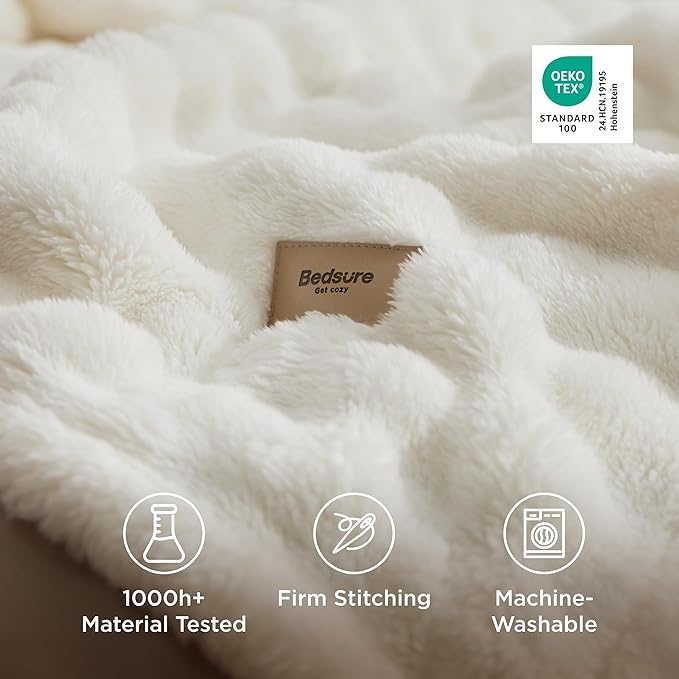 Bedsure 3D Fleece Bubble Blanket for Couch - GentleSoft White Twin Blanket for Sofa Bed Room Decor - Luxury Soft Cozy Spring Gifts for Women, Lightweight, All Seasons, Off White, 60"×80"