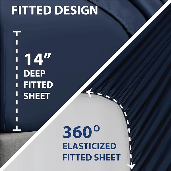 Swift Home Smart Sheets, Ultra Soft Brushed Microfiber 3-Piece Sheet Set, Fitted Bed Sheet with Side Storage Pockets – Navy, Twin