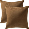 DEZENE Throw Pillow Covers 20x20 Golden Brown: Pack of 2 Cozy Soft Velvet Square Modern Luxury Decorative Throw Pillow Cases for Sofa Couch Living Room Bed Home Decor