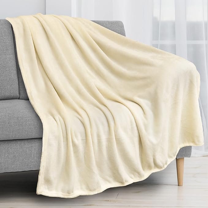 PAVILIA Beige Fleece Throw Blanket for Couch, Cream Super Soft Fuzzy Flannel Throw for Sofa, Luxury Plush Microfiber Bed Blanket, Cozy Home Decorative Velvet Gift Blanket, 50x60