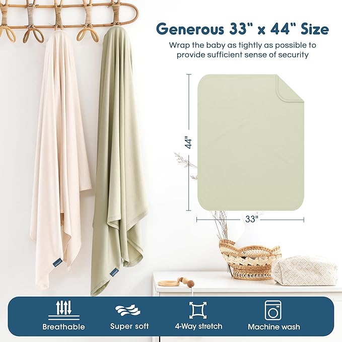 GRSSDER 2 Pack Newborn Swaddle Blanket, Ultra Soft Stretchy Jersey Knit Extra Large Size 33 x 44 Receiving Blankets for Easy Swaddling Baby Snug and Cozy
