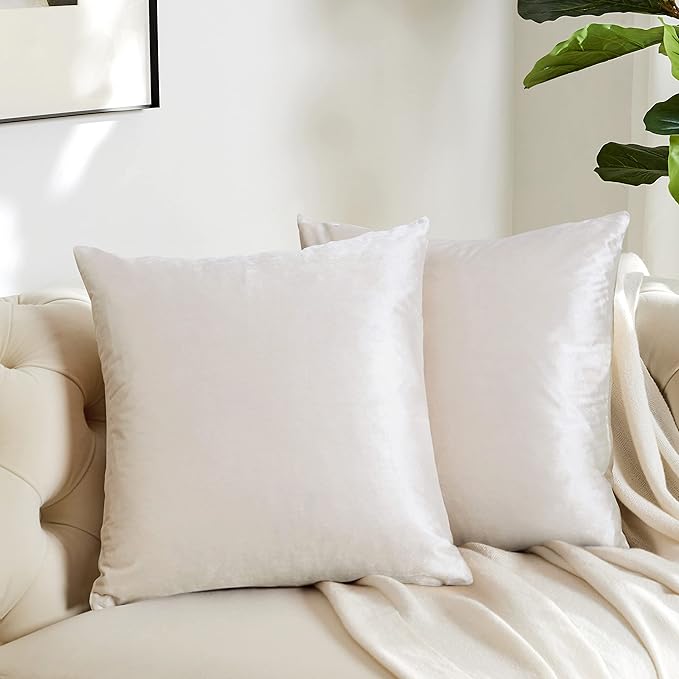 GIGIZAZA Velvet Ivory Cream Throw Pillow Covers Decorative Cushion Covers Pillow Cases Sham for Sofa Couch (20x20inch(50x50cm)-4pcs, Ivory)