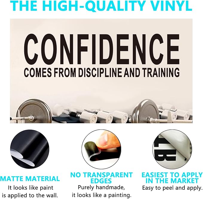 AnFigure Gym Quotes Wall Decals: Inspirational Office Vinyl Art Wall Stickers for Garage Classroom School Workspaces - Confidence Comes from Discipline and Training 35"X9.8"