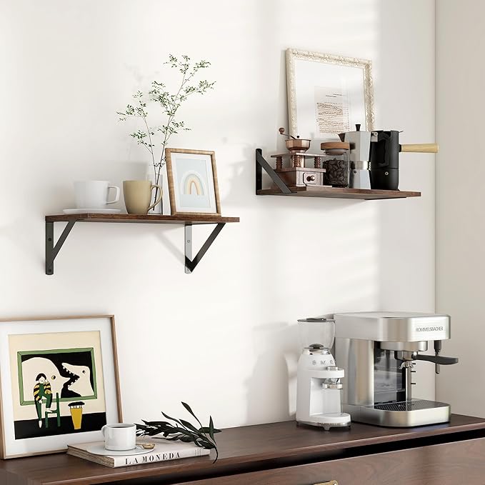 Axeman Floating Shelves for Wall, 16''W x 8''D Wood Floating Shelves Set of 2, 8 Inch Deep Rustic Wall Shelves for Bookshelf Living Room Bedroom Home Office Bathroom