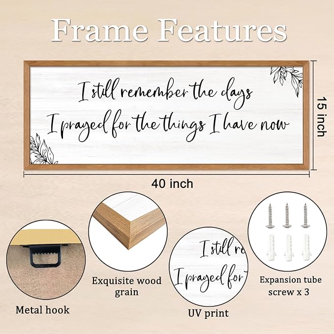 I Still Remember the Days Framed Wall Art - 40x15 Inch Wooden Inspirational Quote Sign, Gratitude & Faith-Inspired Home Decor for Living Room Bedroom Entryway, Natural