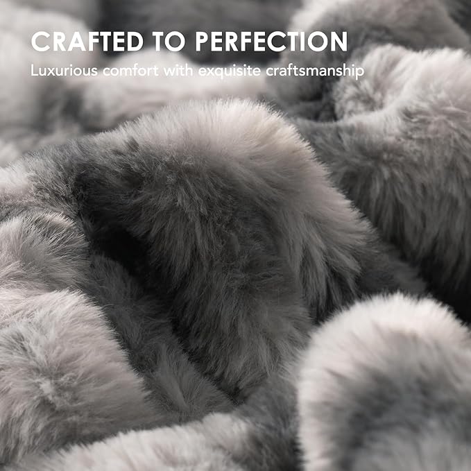 EVERGRACE Luxurious Soft Faux Fur Throw Blanket, Cozy Fuzzy Plush Warm Throws for Couch Bed Sofa Chair Home Decor, Ruched Bubble Fluffy Blanket with Reversible Velvet, 50" x 60", Gray