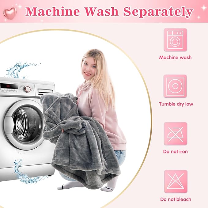 Waitu Wearable Blanket Sweatshirt Gifts for Women and Men, Super Warm and Cozy Giant Blanket Hoodie, Thick Flannel Blanket with Sleeves and Giant Pocket - Gray