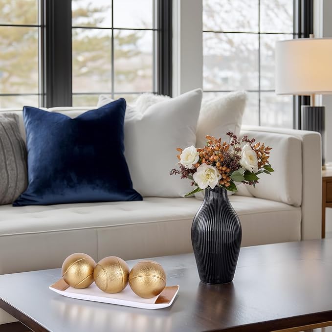 LCCCK Decorative Tray with Balls Set, White Gold Decor Orbs TV Stand, Coffee Table Centerpiece, Elegant Orbs Decorative Balls for Dining Kitchen Console Fireplace Decor Centro De Mesa De Comedor