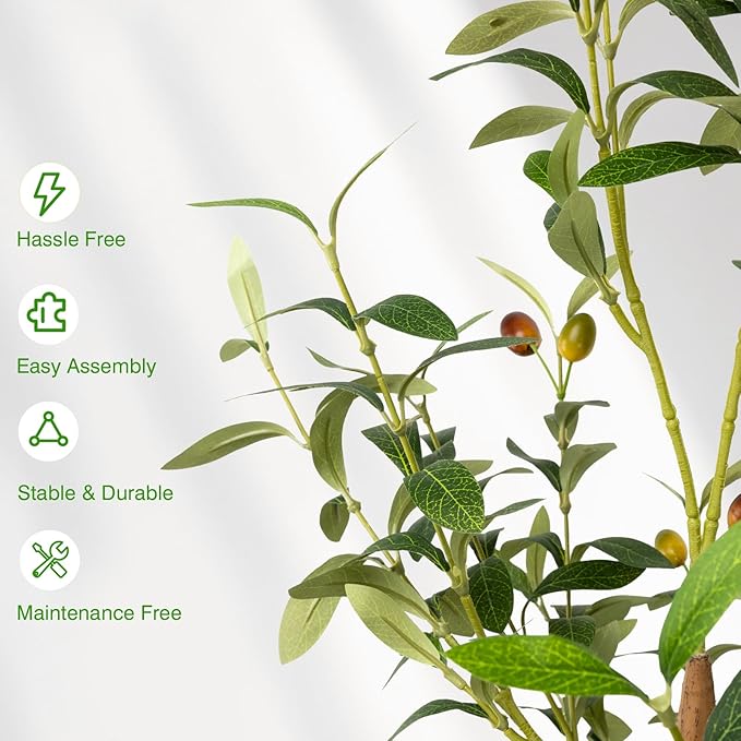 4FT Artificial Olive Tree - Indoor Tall Faux Olive Trees with Planter&Basket, Large Fake Olive Silk Tree Realistic Olive Plants with Branches and Fruits for Home Decor Office Living Room