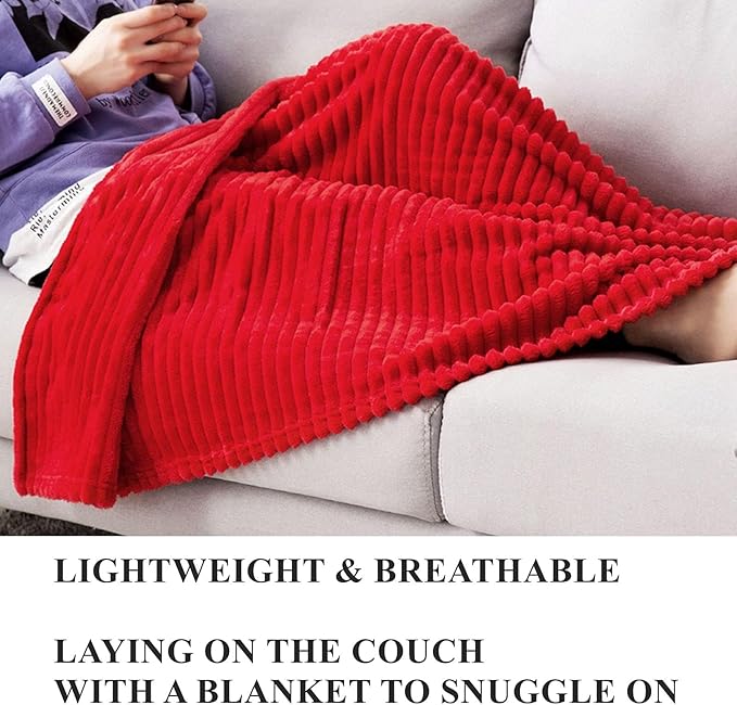 MIULEE Throw Blanket 3D Ribbed Jacquard Fleece Flannel Velvet Plush Decorative Bed Blankets (Throw, 50" x 70") - Super Soft, Lightweight, Warm and Cozy for Couch Sofa, Red