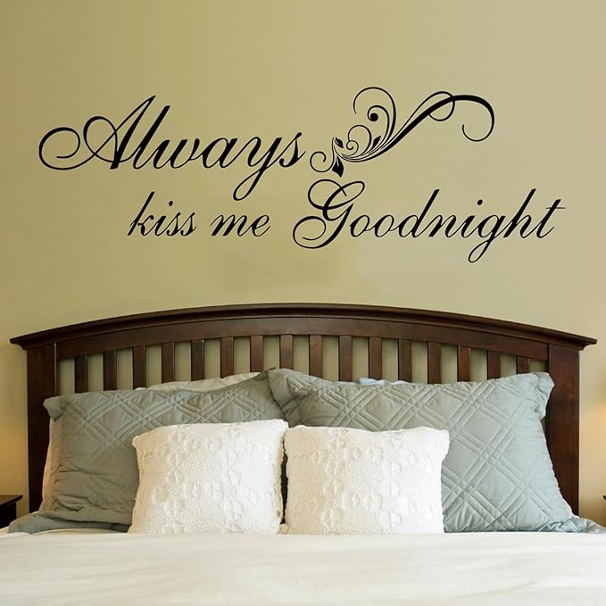 Love Quotes Wall Stickers for Bedroom: Inspirational Couples Romantic Marriage Wall Decals - Family Bathroom Bed Home Vinyl Art Wall Decor Always Kiss Me Goodnight 60"X20"
