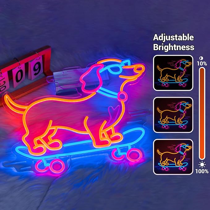 Dachshund Skateboarding Neon Sign, Skateboard Dog Neon Signs for Wall Decor Cool LED Wall Art Decor, Dimmable Dog Lover Gift for Living Room, Bar, Shop, or Birthday Party