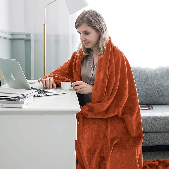 MOONLIGHT20015 Silk Touch Warm Fleece Throw Blankets - 400 GSM Throws for Sofa Fluffy Blanket Bed Throw for Bedroom, Couch, Travel (Rust, King 108" x 90")