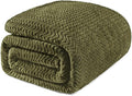 Exclusivo Mezcla Queen Blanket for Bed, Cozy Lightweight Fleece Blankets for All Season, Decorative Giftable Fuzzy Plush Wave Textured Suitable for Women, Men, Olive Green, 90x90 Inches