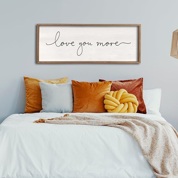 comurdyo Minimalist Love Quotes Love You More Wall Decor 32"×12" Small Modern Above Over Bed Bedroom Romantic for Rustic Couples Framed Wood Sign Horizontal Hanging Wall Art Decor (Wood)