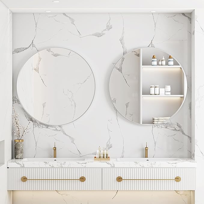 Itrue 30 Inch Round Wall Mirror, Brushed Silver Metal Framed Circle Bathroom Mirror, Silver-Backed HD Glass Vanity Mirror for Over Sink, Modern Decorative Mirror for Living Room, Entryway, Hallway