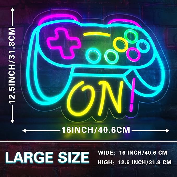 Gamer Neon Sign for Boys Gaming Room Bedroom Wall Decor, Gifts for Teen Kids, Video Game LED Light for Men, Gamepad Shaped Dimmable USB Powered Neon Lamp Game Room Accessories (16 X 12.5 inches)