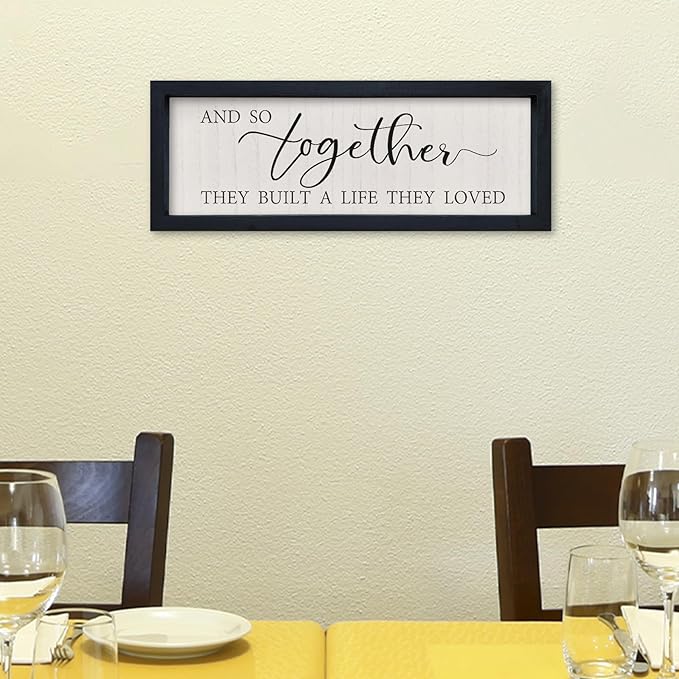 comurdyo And So Together They Built a Life They Loved Wall Sign Decor 16"×6" Above Bed Master Bedroom Wood Framed Hanging Wall Art (Black)