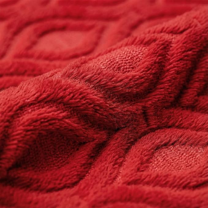Horaldaily Solid Blanket Throw, Red Accent Farmhouse Neutral Square Euro Soft Fuzzy Plush Faux Fur Cozy Blankets for Couch Sofa Bed Lounging, Ideal Gifts for Kids Adults Wife Self, 50x60