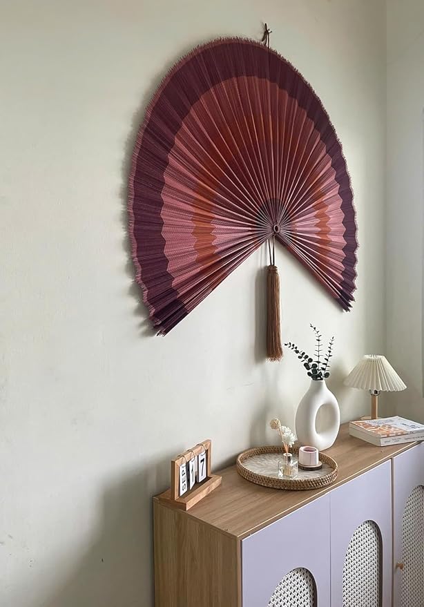 ChumDecor Bamboo Fan Wall Decor,Japanese Chinese Wall Fans Decor, Boho Hanging Headboard,Decorative Folding Fan for Over Bed Decorations (Terracotta, 40inch)