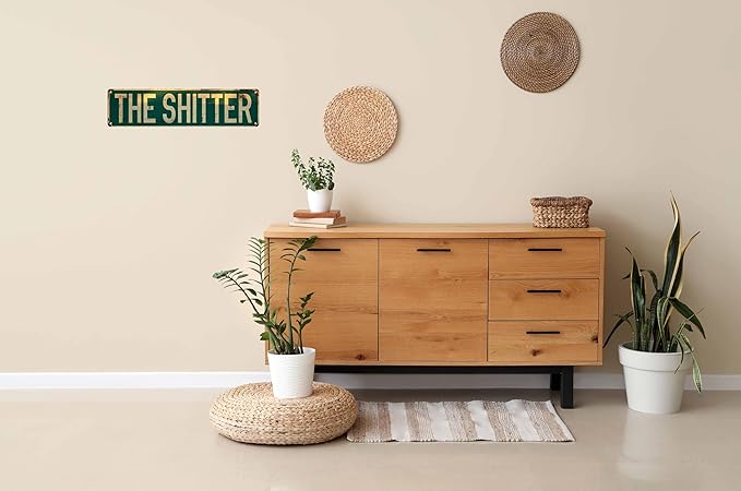 Vintage Wall Sign The Shitter Decorative Metal Plaque 4x16 in Rustic Farmhouse Style For Home Bar Cafe Restaurant and Garage Decor Unique Gift for Housewarming or Birthday