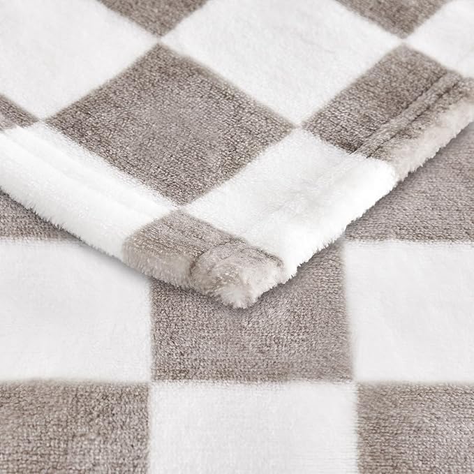 Light Grey Checkered Blanket, Ultra Soft Fluffy Fleece - Checkered Grid Print Throws for Couch Sofa Bed, Cozy Luxury Throw Blanket for All Seasons, 60x80 Inch, Cashmere Smoke