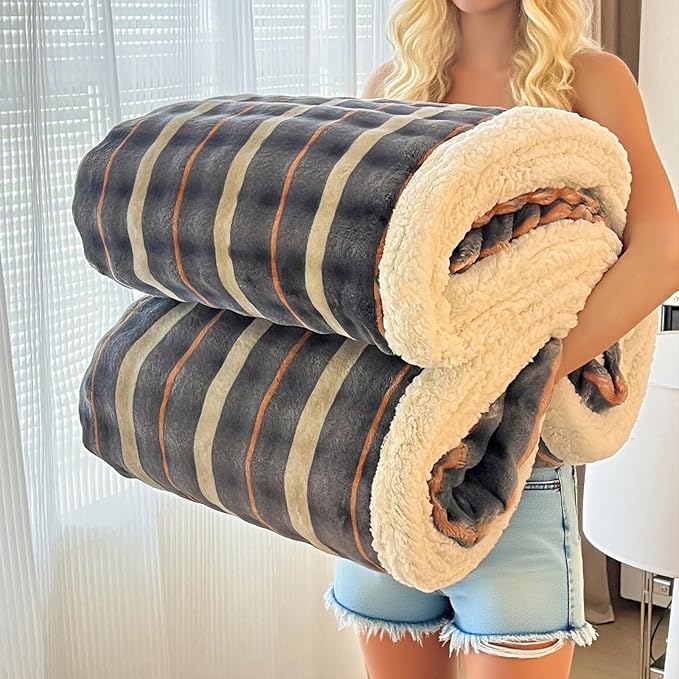 Fleece Bed Throw Blanket, Full Size 60 Inch × 80 Inch, Soft Plush Fluffy, Reversible Flannel Blanket for Sofa, Couch, Bed, All Seasons, for Women