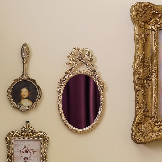 NIKKY HOME Small Wall Mirror, Vintage Hanging Mirrors, Gold Decorative Wall Mirror for Bedroom Living-Room Dresser Decor 10 x 5.7 Inch