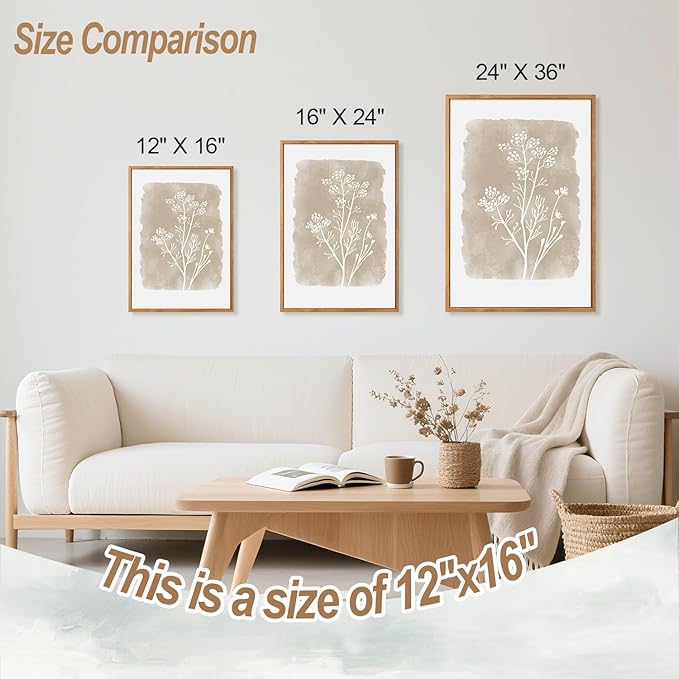CHDITB Vintage Floral Framed Canvas Wall Art Set Of 3, Minimalist Wall Decor, Nature Inspired Wildflower Wall Painting, Neutral Botanical Flower Art Prints For Dining Room Bedroom Decor(12X16 Inch)