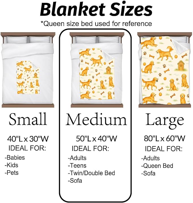 Golden Retriever Blanket Cute Dog with Bone,Ball,Paw Print and Kennel Throw Blankets Lightweight Flannel Throws for Camping Couch Chair Office Bed Home Decor Gifts for Pet Lover,80x60inch