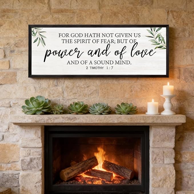 For God Hath Not Given Us the Spirit of Fear Wall Art – 40x15 Inch Framed Bible Verse Decor, 2 Timothy 1:7 Christian Wall Decor, Large Scripture Wall Art for Living Room Bedroom, Black