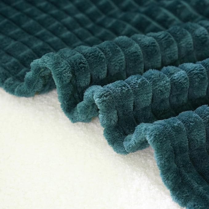 Puncuntex Flannel Fleece Throw Blanket Dusty Blue 60"×80",Super Soft Plush Cozy Blanket with Square Grid Design Luxury for Couch Sofa Chair