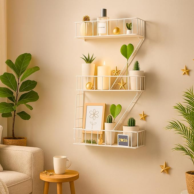 Fire Escape Wall Shelf – New York Decorative Floating Shelf – Wall Art Ladder Shelf – White Metal Trinket Shelves for Bedroom, Living Room, Home, Storage and Display (3-Tier)