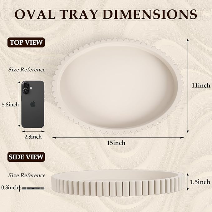Oval Tray for Coffee Table Decor, 15" Concrete Tray, Table Centerpieces Decorative Trays for Home Decor, Modern Decorative Trays for Coffee Tables, Centerpiece Trays, Gray