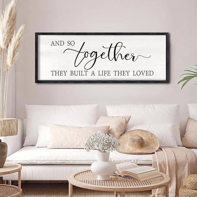 Foutcheou And So Together They Built a Life They Loved Sign: Large Above Bed Wall Decor 32"×12" for Bedroom Over Bed Wall Art Hanging (Black)