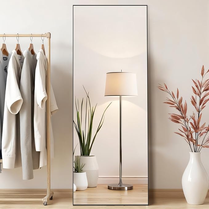 Mirror Full Length, Upgraded Body Wall Mirrors with Shatter-Proof Glass, Floor Standing, Hanging or Leaning, Tall Mirror with Stand Aluminum Alloy Frame for Bedroom Cloakroom