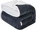 LBRO2M Striped Sherpa Fleece Bed Blanket King Size, Super Soft Fuzzy Plush Warm Cozy Fluffy Microfiber Couch Throw Velvet Double Reversible Luxurious Blankets (90x104), Dark Grey