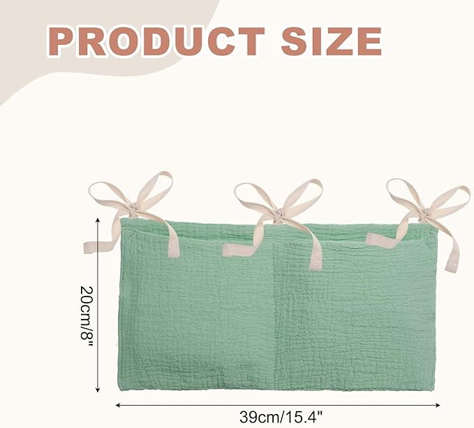 PATIKIL Bedside Hanging Bags, Cotton Milk Bottle Bib-Storage Bag 2 Pockets Nursery Organizer for Bed, Green