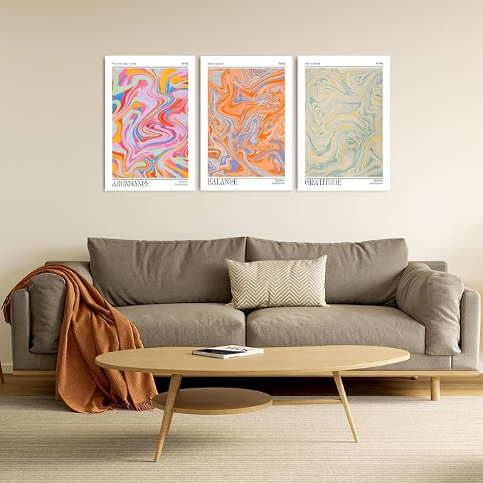 Hwetui Abstract Gradient Posters Retro Colourful Aura Canvas Wall Art Trendy Psychedelic Prints Minimalist Preppy Painting Pastel Picture Home Decor Aesthetic for Living Room12''x16''x3 Unframed
