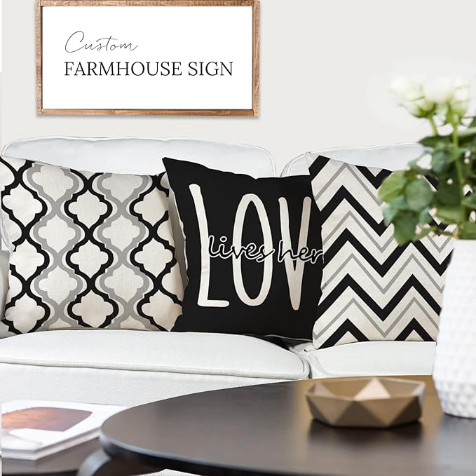YCOLL Farmhouse Pillow Covers 18x18 Set of 4 Throw Pillow Covers Rustic Linen Decorative Pillows Square Cushion Covers for Couch Sofa Bedroom Home Decor
