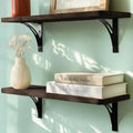 Reinforced Steel Bracket Brown Shelves for Wall - Easy to Install, Template and Video Included - Wall Mounted Rustic Wood Shelves for Bathroom, Wall Shelves for Living Room